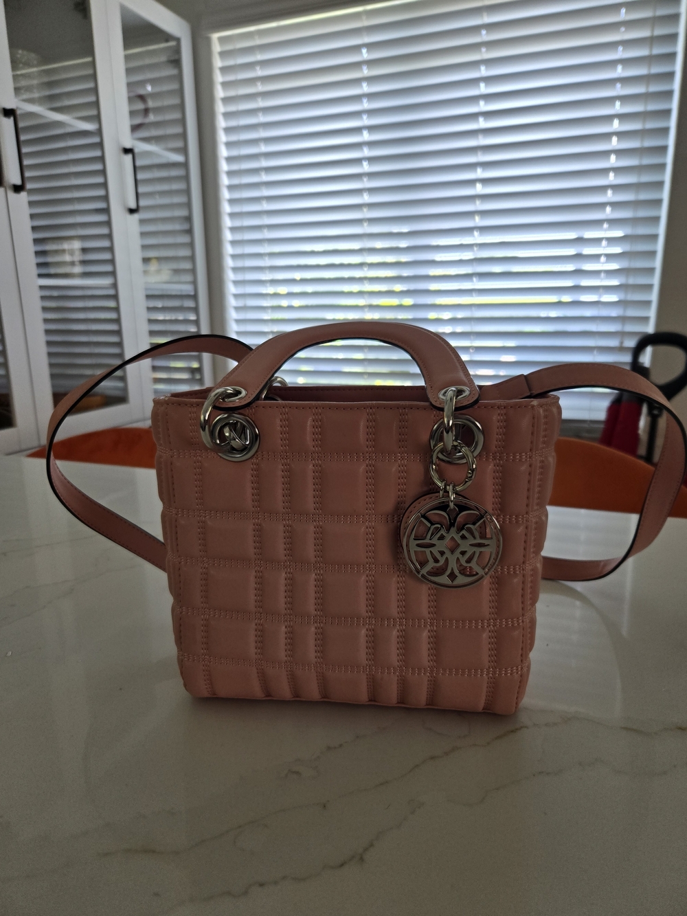 Pink Quilted Top-Handle Women's Bag with Silver Charm
